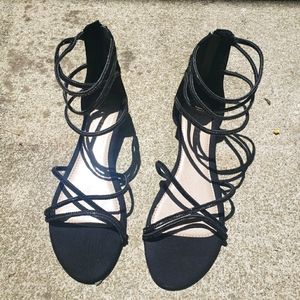 Low wedge ankle strap rhinestone sandals